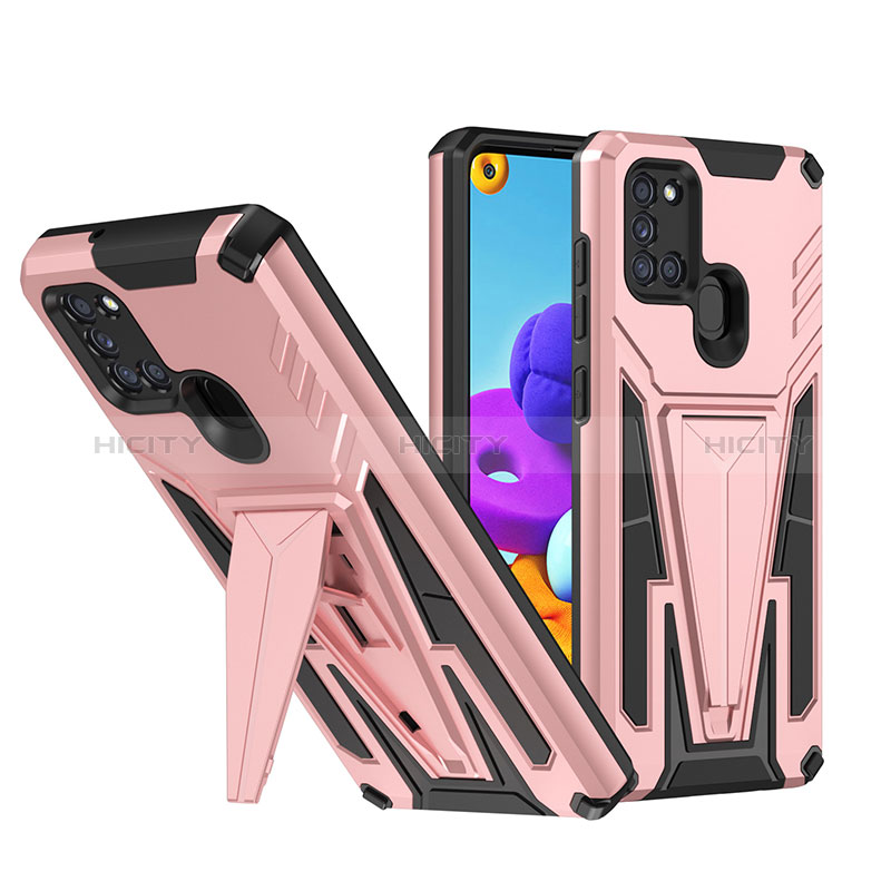 Coque Contour Silicone et Plastique Housse Etui Mat avec Support MQ1 pour Samsung Galaxy A21s Or Rose Plus