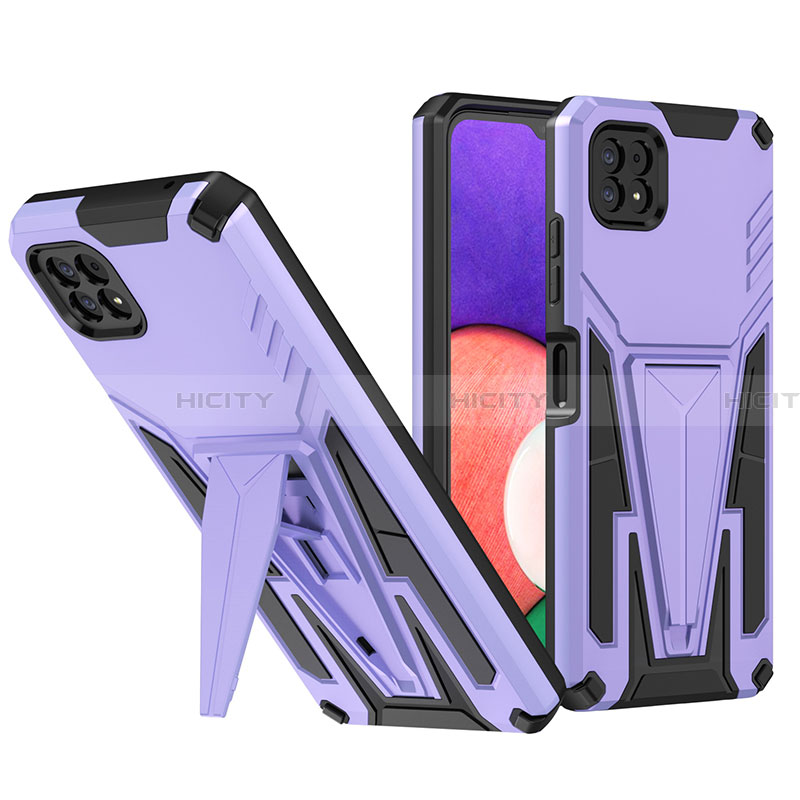 Coque Contour Silicone et Plastique Housse Etui Mat avec Support MQ1 pour Samsung Galaxy A22 5G Violet Plus