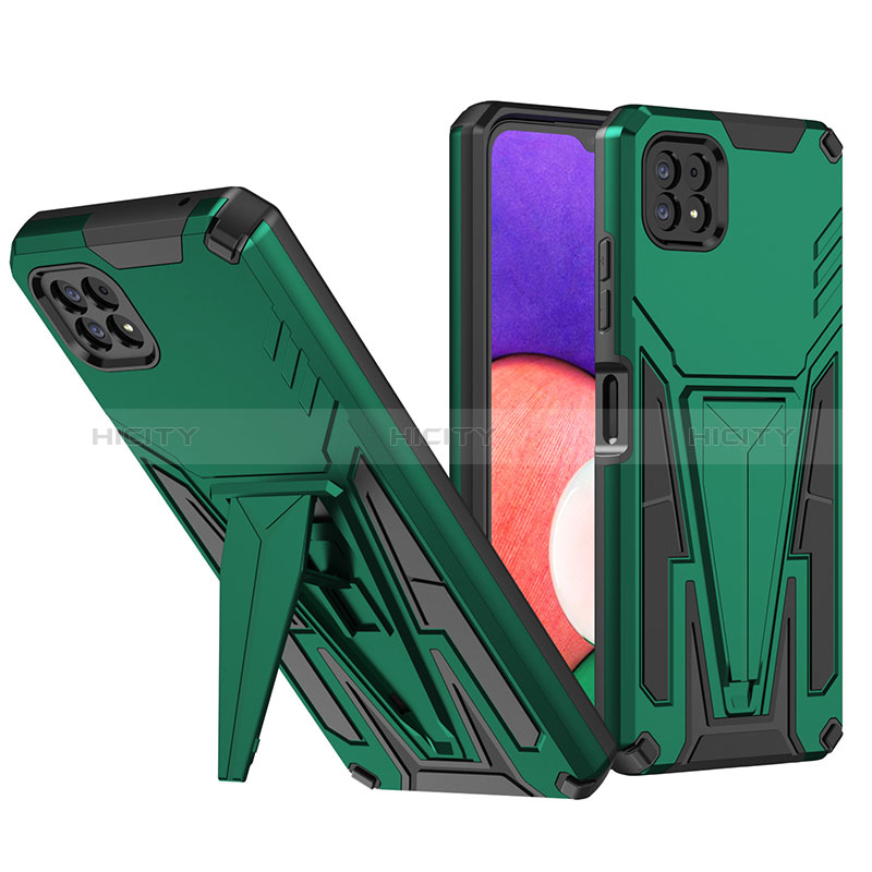 Coque Contour Silicone et Plastique Housse Etui Mat avec Support MQ1 pour Samsung Galaxy A22s 5G Vert Plus