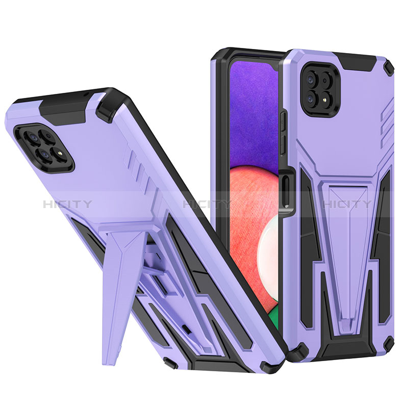 Coque Contour Silicone et Plastique Housse Etui Mat avec Support MQ1 pour Samsung Galaxy A22s 5G Violet Plus