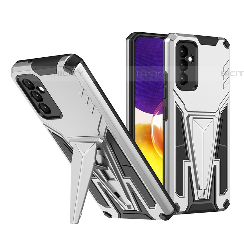 Coque Contour Silicone et Plastique Housse Etui Mat avec Support MQ1 pour Samsung Galaxy A24 4G Argent Plus