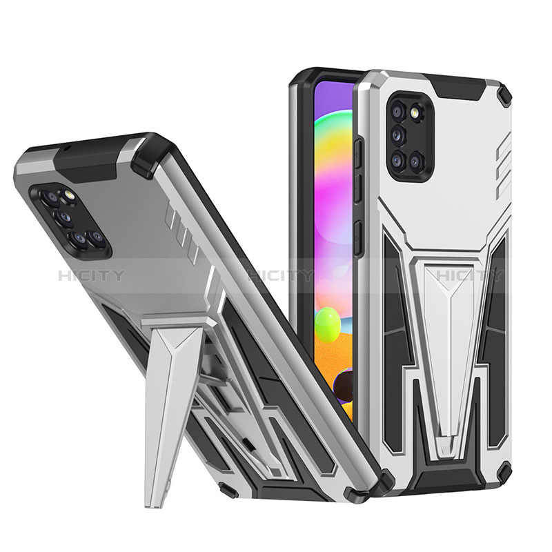 Coque Contour Silicone et Plastique Housse Etui Mat avec Support MQ1 pour Samsung Galaxy A31 Argent Plus