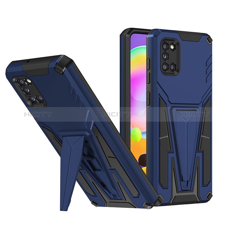 Coque Contour Silicone et Plastique Housse Etui Mat avec Support MQ1 pour Samsung Galaxy A31 Bleu Plus