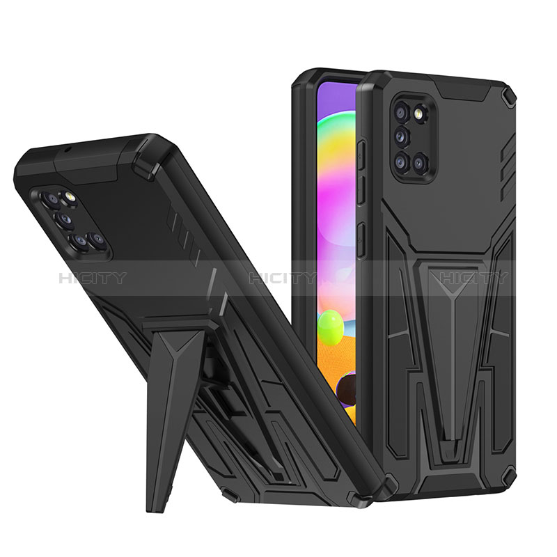 Coque Contour Silicone et Plastique Housse Etui Mat avec Support MQ1 pour Samsung Galaxy A31 Noir Plus