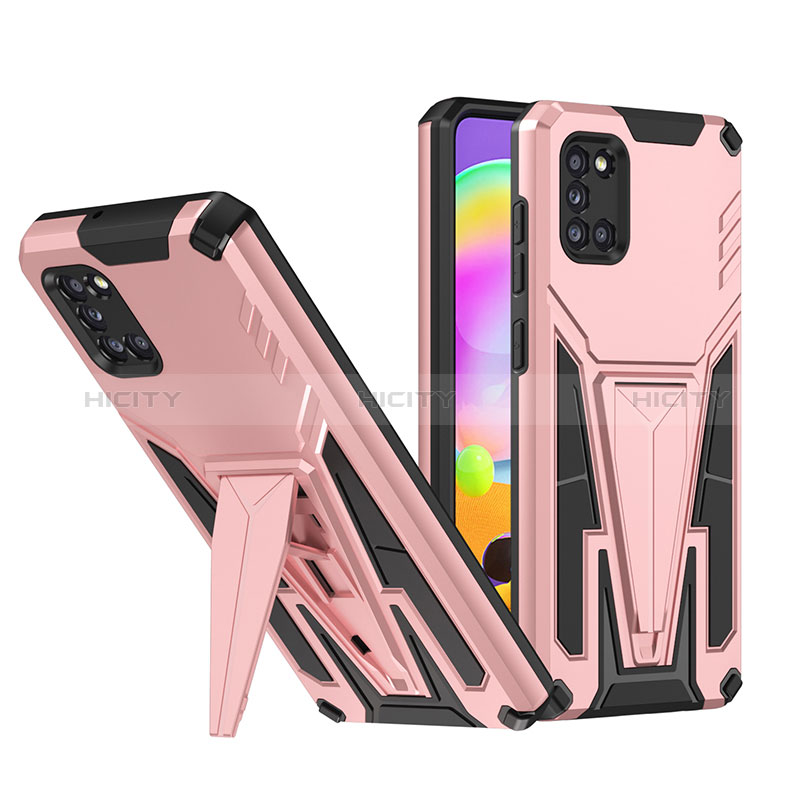 Coque Contour Silicone et Plastique Housse Etui Mat avec Support MQ1 pour Samsung Galaxy A31 Or Rose Plus