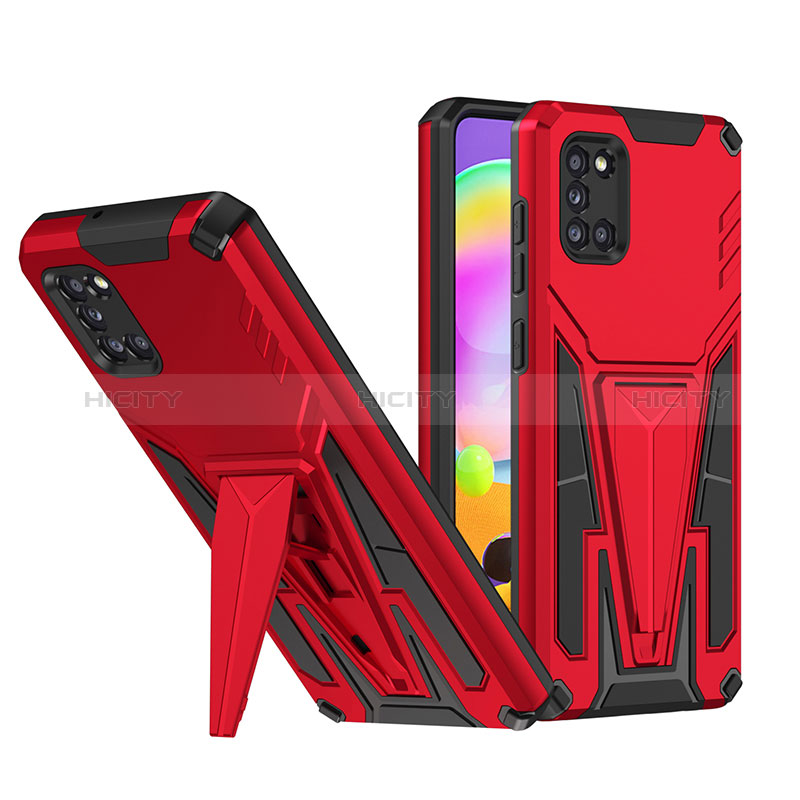 Coque Contour Silicone et Plastique Housse Etui Mat avec Support MQ1 pour Samsung Galaxy A31 Rouge Plus