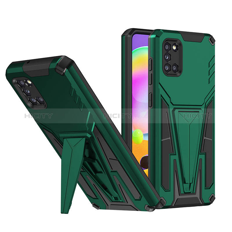 Coque Contour Silicone et Plastique Housse Etui Mat avec Support MQ1 pour Samsung Galaxy A31 Vert Plus