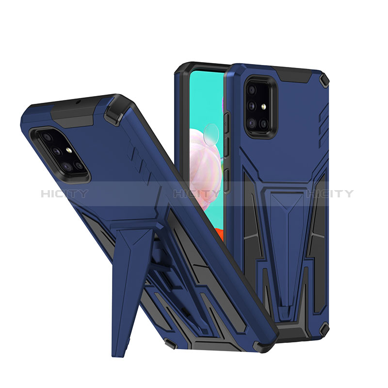 Coque Contour Silicone et Plastique Housse Etui Mat avec Support MQ1 pour Samsung Galaxy A51 4G Bleu Plus