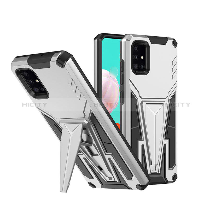 Coque Contour Silicone et Plastique Housse Etui Mat avec Support MQ1 pour Samsung Galaxy A51 5G Argent Plus