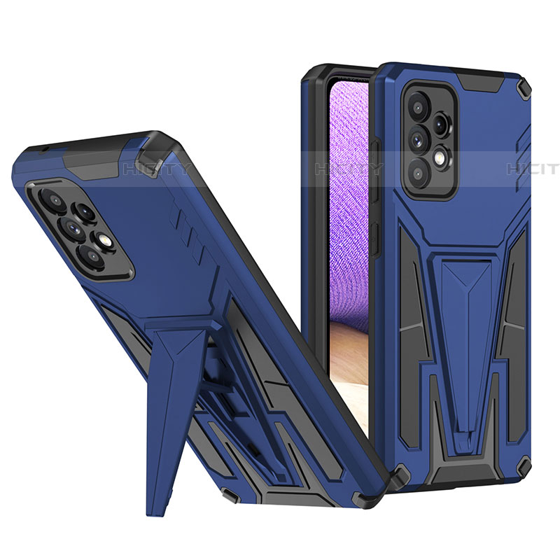 Coque Contour Silicone et Plastique Housse Etui Mat avec Support MQ1 pour Samsung Galaxy A52 4G Bleu Plus