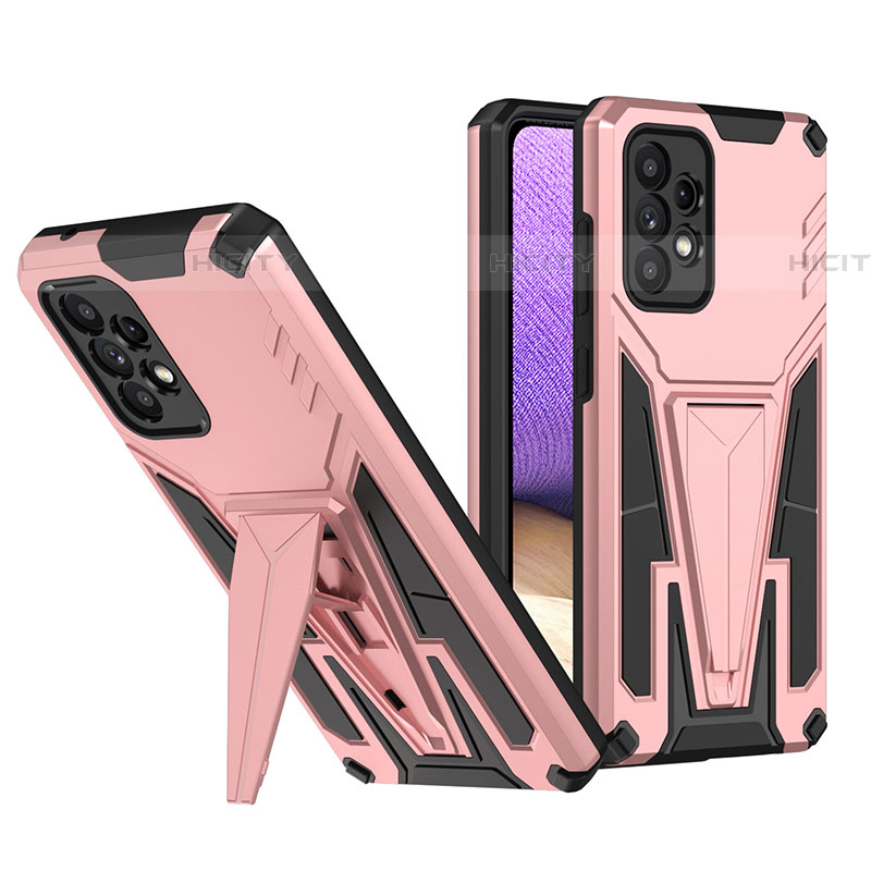 Coque Contour Silicone et Plastique Housse Etui Mat avec Support MQ1 pour Samsung Galaxy A52 4G Or Rose Plus