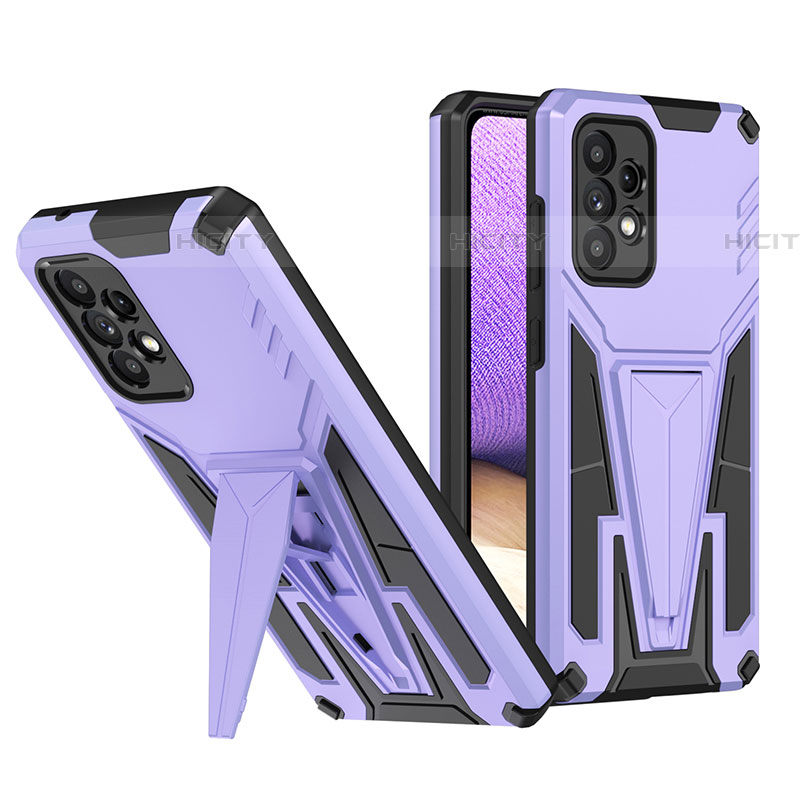 Coque Contour Silicone et Plastique Housse Etui Mat avec Support MQ1 pour Samsung Galaxy A52 4G Violet Plus