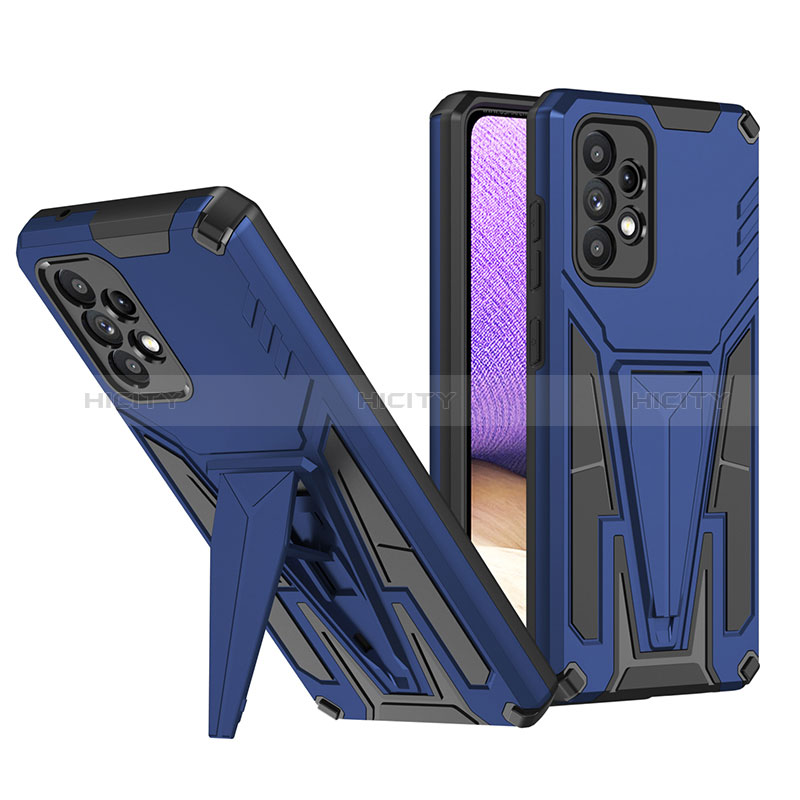 Coque Contour Silicone et Plastique Housse Etui Mat avec Support MQ1 pour Samsung Galaxy A52s 5G Bleu Plus