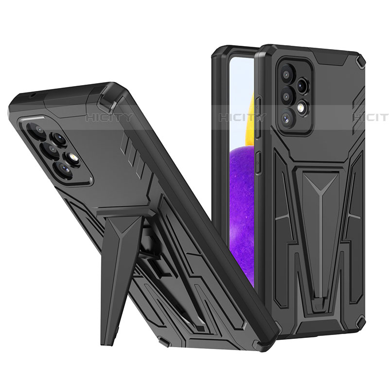 Coque Contour Silicone et Plastique Housse Etui Mat avec Support MQ1 pour Samsung Galaxy A72 5G Noir Plus