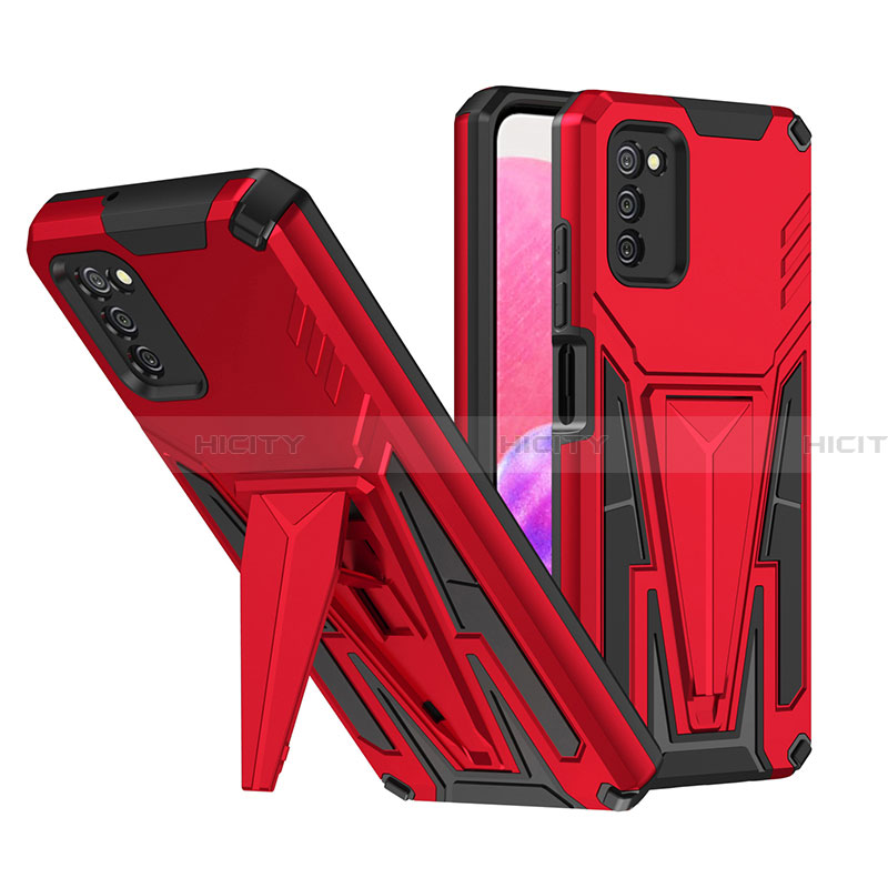 Coque Contour Silicone et Plastique Housse Etui Mat avec Support MQ1 pour Samsung Galaxy F02S SM-E025F Rouge Plus