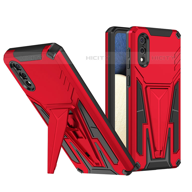 Coque Contour Silicone et Plastique Housse Etui Mat avec Support MQ1 pour Samsung Galaxy M02 Rouge Plus