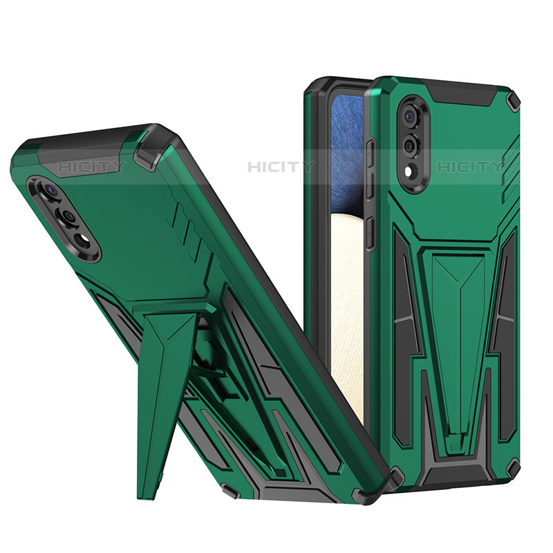 Coque Contour Silicone et Plastique Housse Etui Mat avec Support MQ1 pour Samsung Galaxy M02 Vert Plus