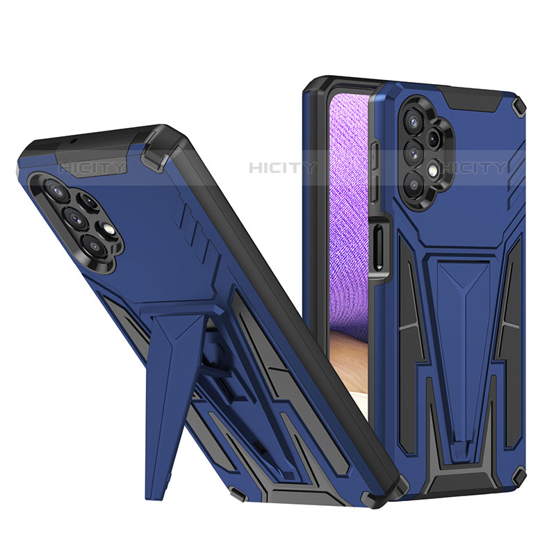 Coque Contour Silicone et Plastique Housse Etui Mat avec Support MQ1 pour Samsung Galaxy M32 5G Bleu Plus