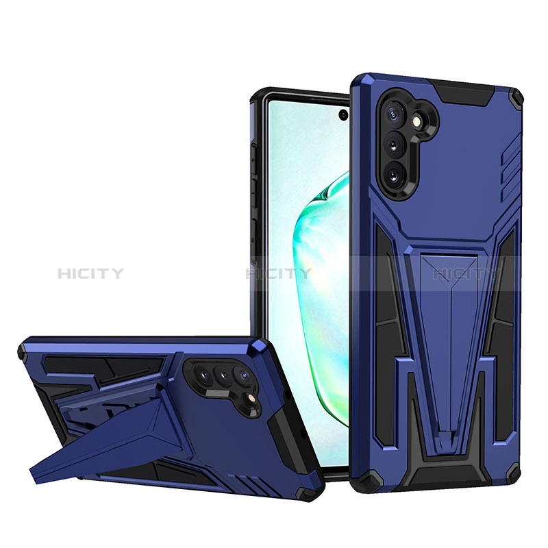 Coque Contour Silicone et Plastique Housse Etui Mat avec Support MQ1 pour Samsung Galaxy Note 10 5G Bleu Plus