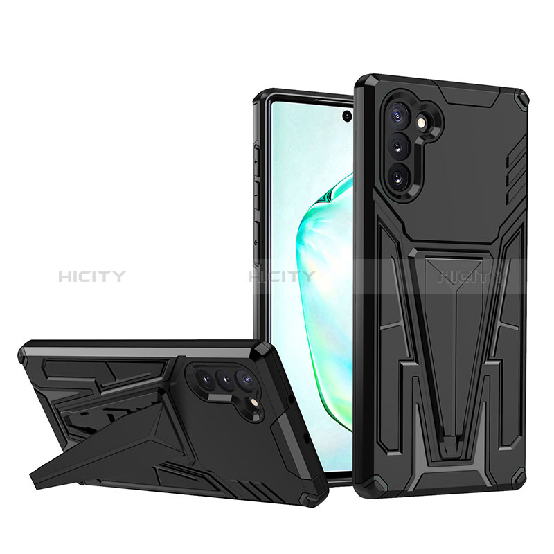 Coque Contour Silicone et Plastique Housse Etui Mat avec Support MQ1 pour Samsung Galaxy Note 10 5G Noir Plus