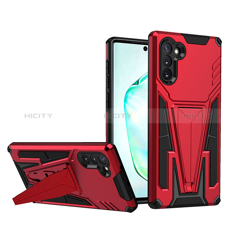 Coque Contour Silicone et Plastique Housse Etui Mat avec Support MQ1 pour Samsung Galaxy Note 10 5G Rouge Plus