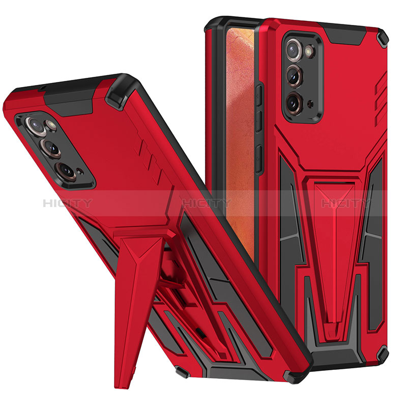 Coque Contour Silicone et Plastique Housse Etui Mat avec Support MQ1 pour Samsung Galaxy Note 20 5G Rouge Plus