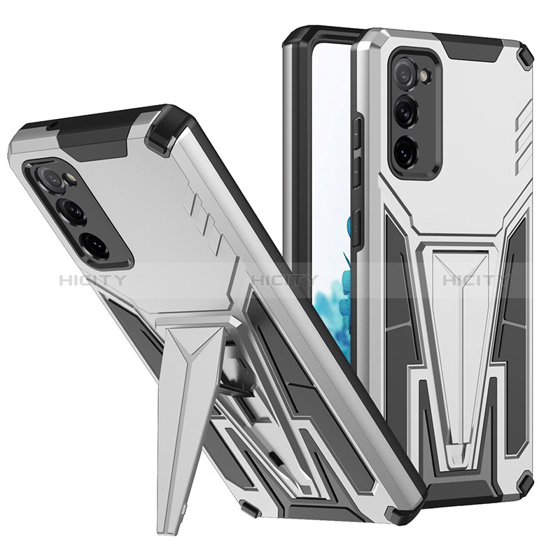 Coque Contour Silicone et Plastique Housse Etui Mat avec Support MQ1 pour Samsung Galaxy S20 FE 5G Argent Plus