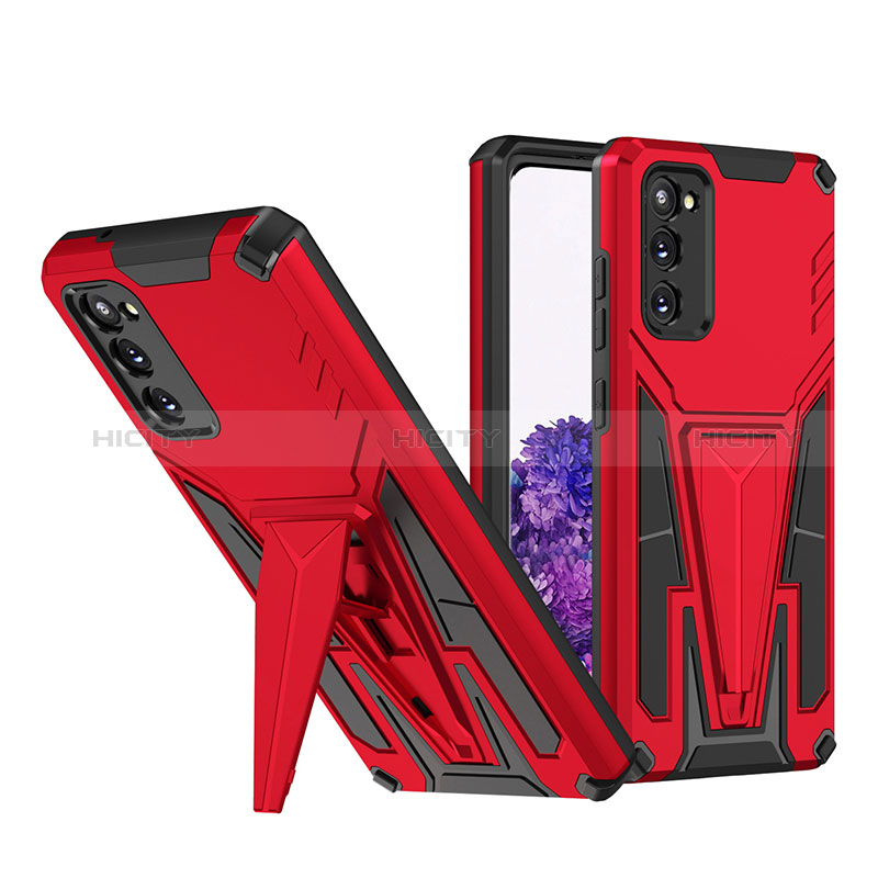 Coque Contour Silicone et Plastique Housse Etui Mat avec Support MQ1 pour Samsung Galaxy S20 Rouge Plus