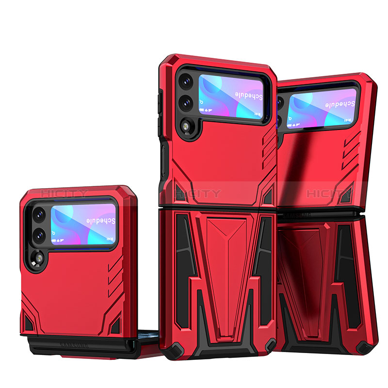 Coque Contour Silicone et Plastique Housse Etui Mat avec Support MQ1 pour Samsung Galaxy Z Flip3 5G Rouge Plus