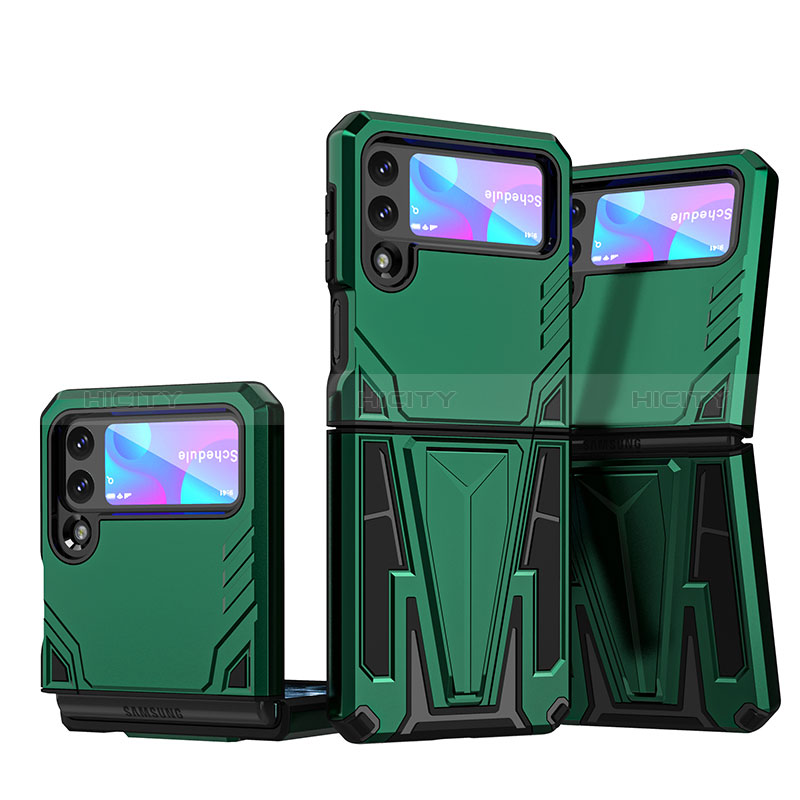 Coque Contour Silicone et Plastique Housse Etui Mat avec Support MQ1 pour Samsung Galaxy Z Flip3 5G Vert Plus