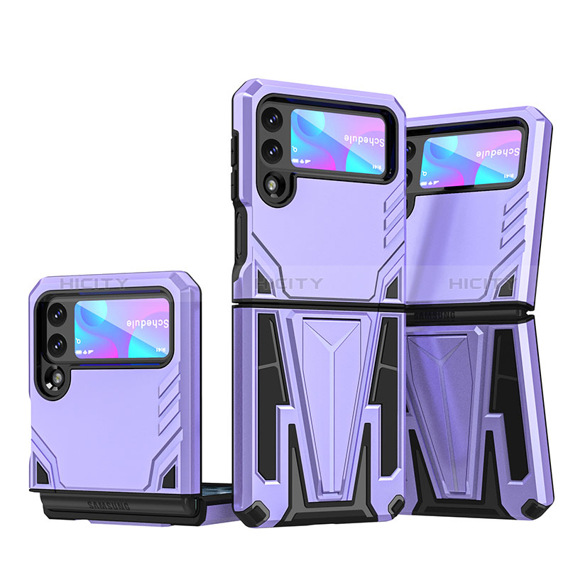 Coque Contour Silicone et Plastique Housse Etui Mat avec Support MQ1 pour Samsung Galaxy Z Flip3 5G Violet Plus