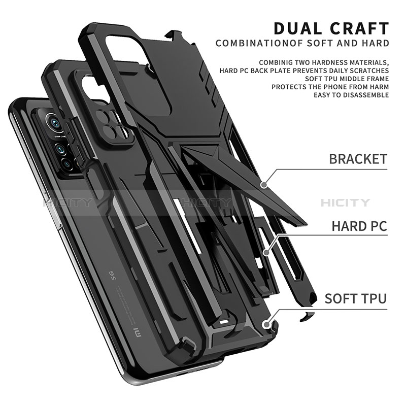 Coque Contour Silicone et Plastique Housse Etui Mat avec Support MQ1 pour Xiaomi Mi 10T 5G Plus