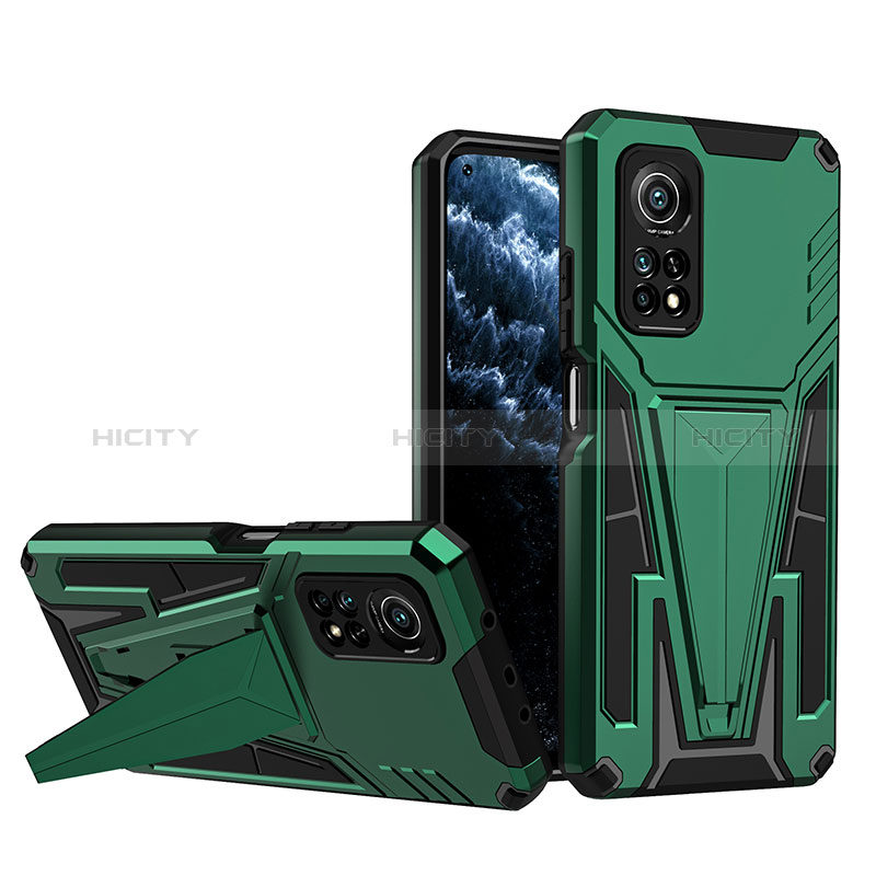 Coque Contour Silicone et Plastique Housse Etui Mat avec Support MQ1 pour Xiaomi Mi 10T 5G Vert Plus