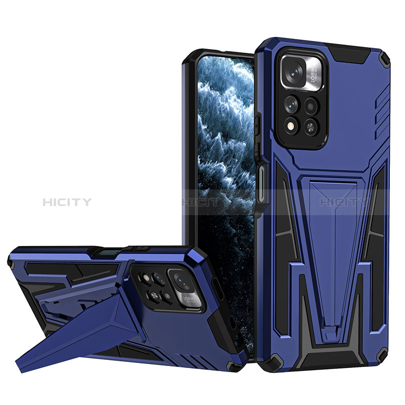 Coque Contour Silicone et Plastique Housse Etui Mat avec Support MQ1 pour Xiaomi Mi 11i 5G (2022) Bleu Plus