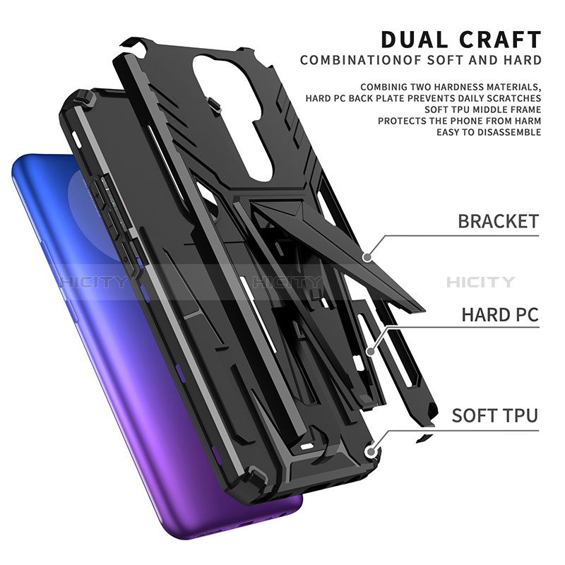 Coque Contour Silicone et Plastique Housse Etui Mat avec Support MQ1 pour Xiaomi Poco M2 Plus