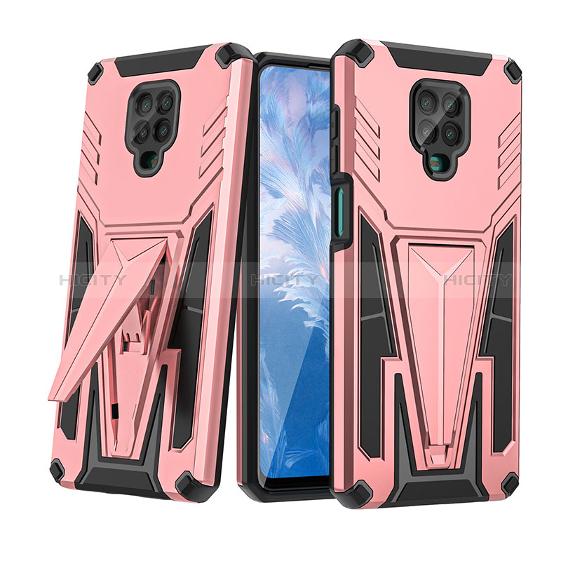 Coque Contour Silicone et Plastique Housse Etui Mat avec Support MQ1 pour Xiaomi Poco M2 Pro Or Rose Plus