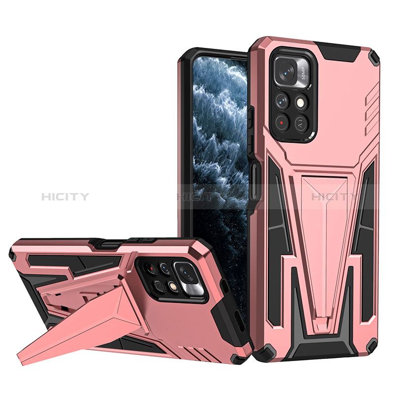 Coque Contour Silicone et Plastique Housse Etui Mat avec Support MQ1 pour Xiaomi Poco M4 Pro 5G Or Rose Plus