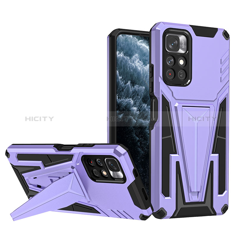 Coque Contour Silicone et Plastique Housse Etui Mat avec Support MQ1 pour Xiaomi Poco M4 Pro 5G Violet Plus