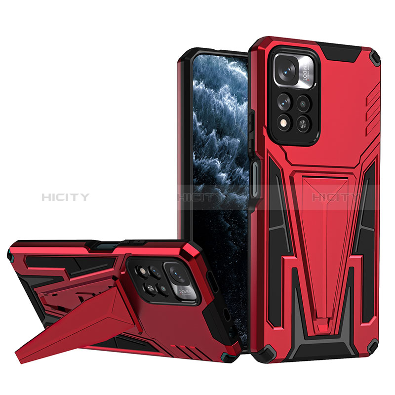 Coque Contour Silicone et Plastique Housse Etui Mat avec Support MQ1 pour Xiaomi Poco X4 NFC Rouge Plus