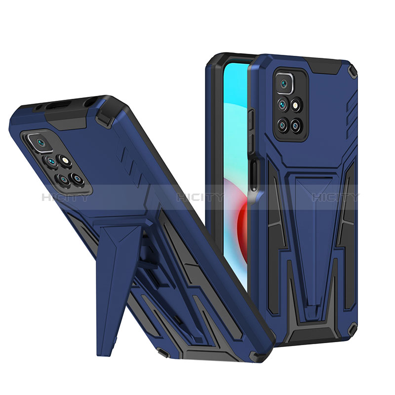 Coque Contour Silicone et Plastique Housse Etui Mat avec Support MQ1 pour Xiaomi Redmi 10 (2022) Bleu Plus