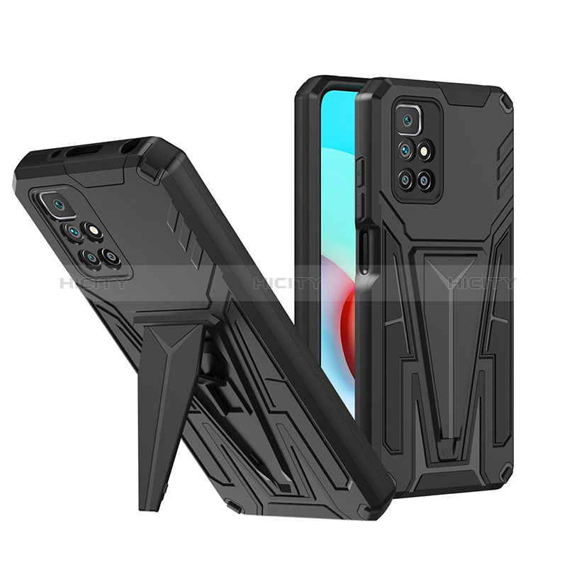 Coque Contour Silicone et Plastique Housse Etui Mat avec Support MQ1 pour Xiaomi Redmi 10 (2022) Noir Plus