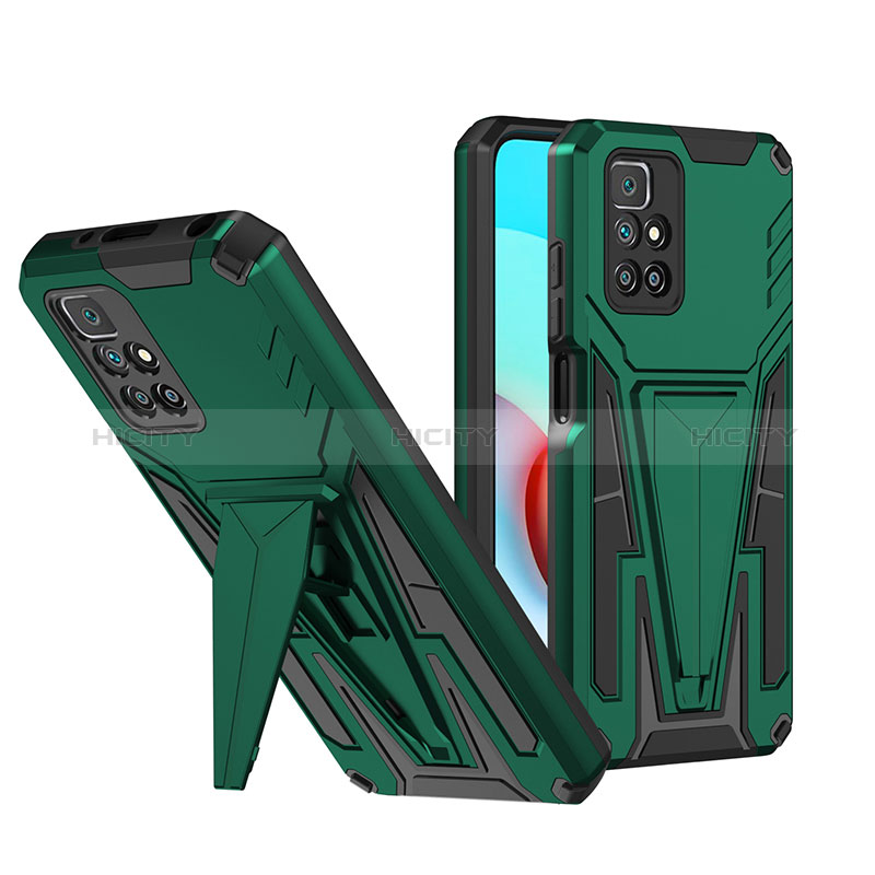 Coque Contour Silicone et Plastique Housse Etui Mat avec Support MQ1 pour Xiaomi Redmi 10 (2022) Vert Plus