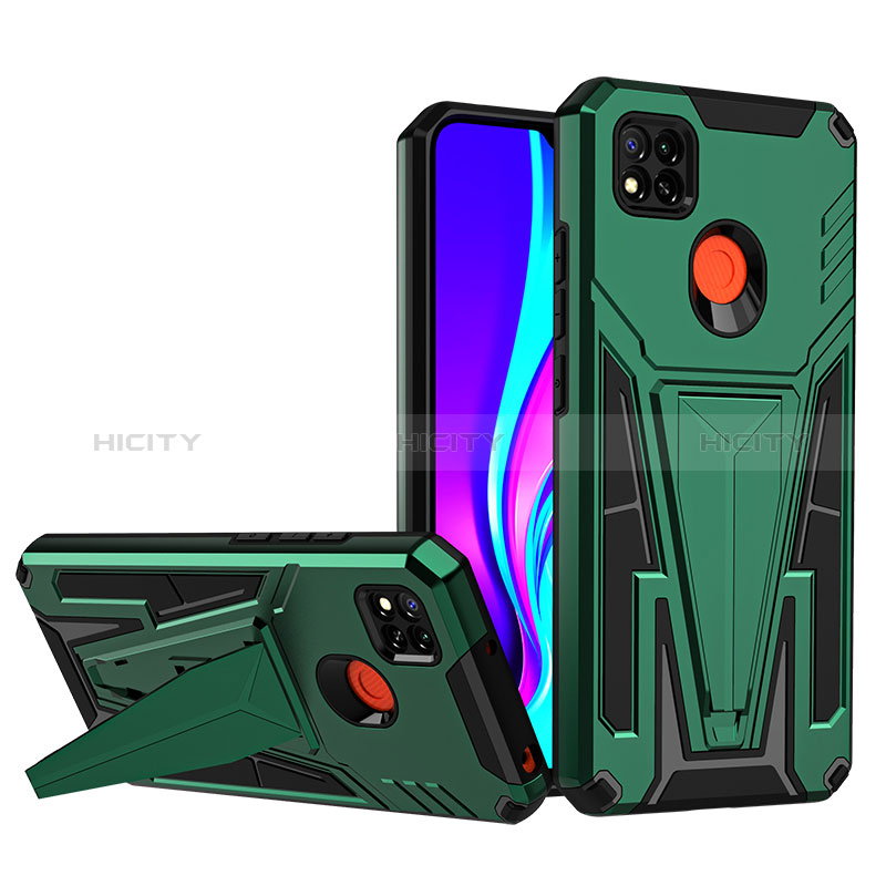 Coque Contour Silicone et Plastique Housse Etui Mat avec Support MQ1 pour Xiaomi Redmi 9 Activ Vert Plus