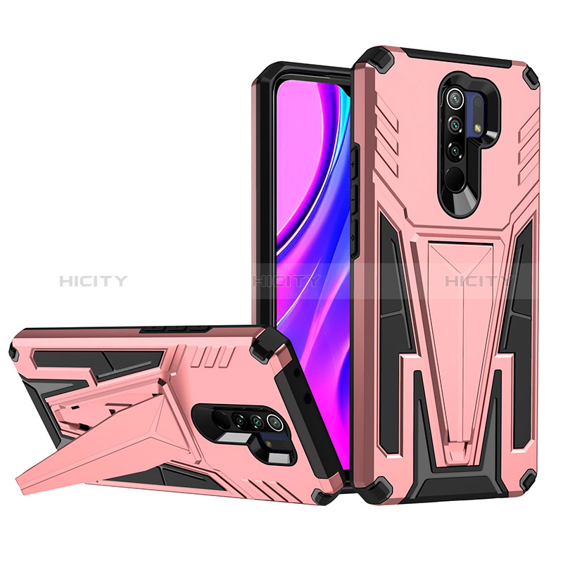 Coque Contour Silicone et Plastique Housse Etui Mat avec Support MQ1 pour Xiaomi Redmi 9 Or Rose Plus