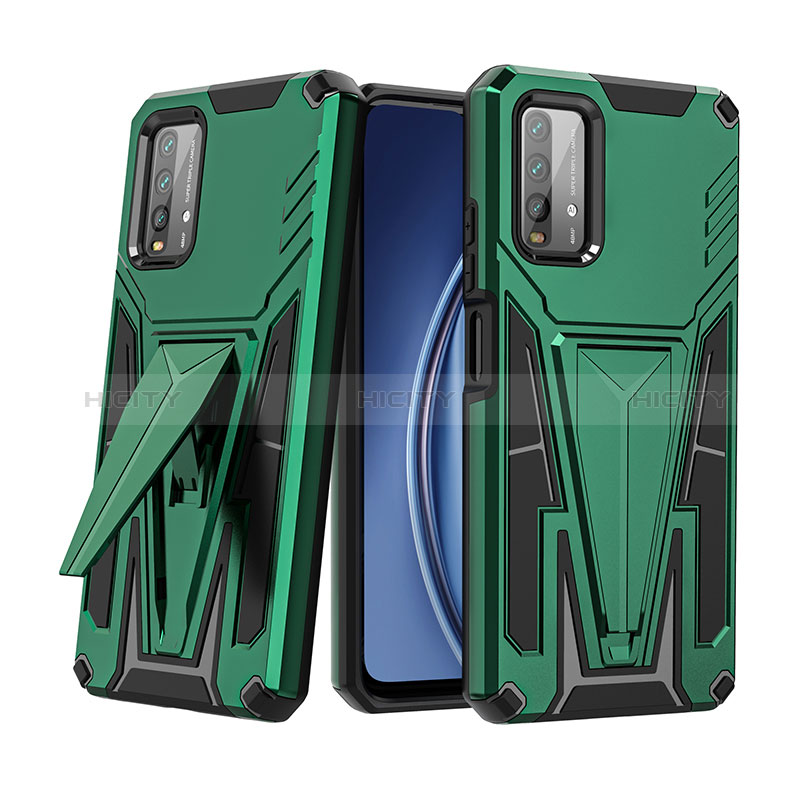 Coque Contour Silicone et Plastique Housse Etui Mat avec Support MQ1 pour Xiaomi Redmi 9 Power Vert Plus