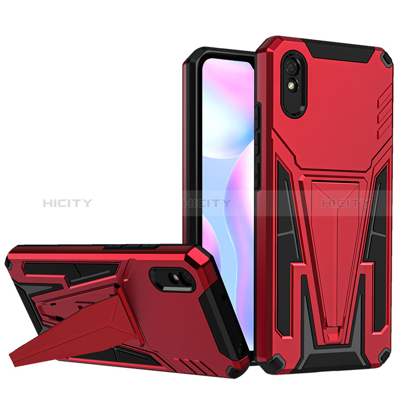 Coque Contour Silicone et Plastique Housse Etui Mat avec Support MQ1 pour Xiaomi Redmi 9A Rouge Plus