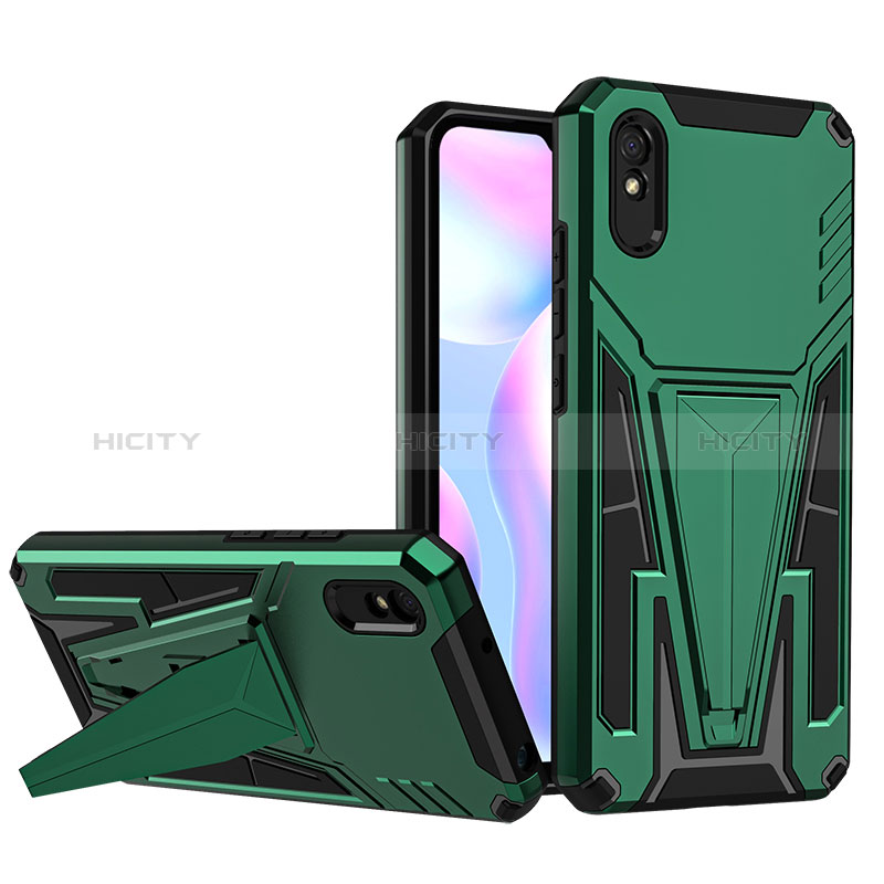 Coque Contour Silicone et Plastique Housse Etui Mat avec Support MQ1 pour Xiaomi Redmi 9A Vert Plus