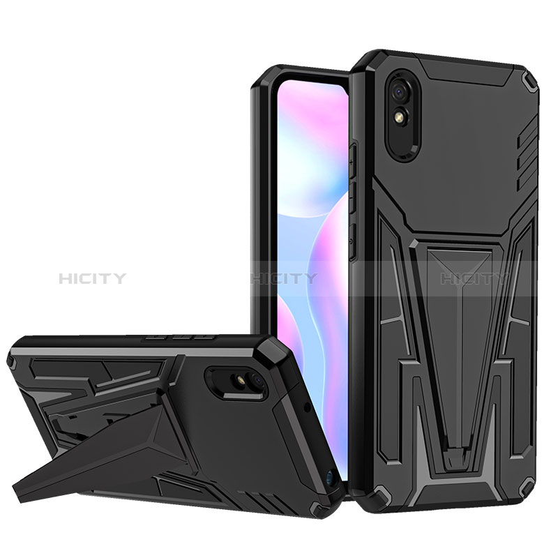 Coque Contour Silicone et Plastique Housse Etui Mat avec Support MQ1 pour Xiaomi Redmi 9AT Noir Plus