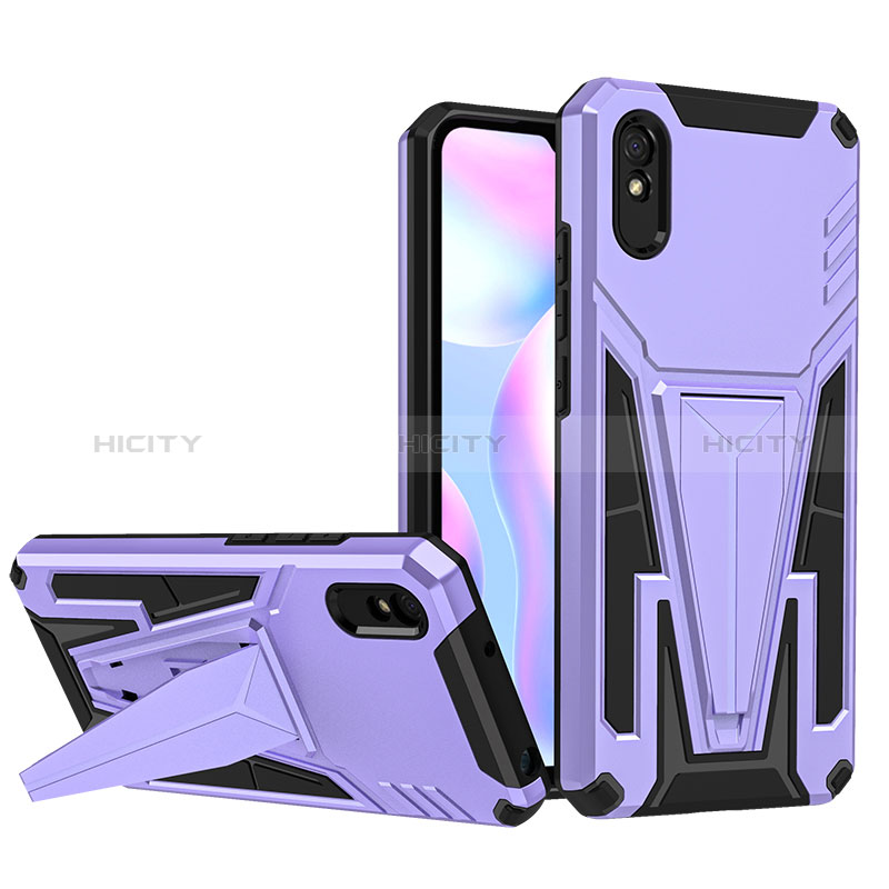 Coque Contour Silicone et Plastique Housse Etui Mat avec Support MQ1 pour Xiaomi Redmi 9AT Violet Plus