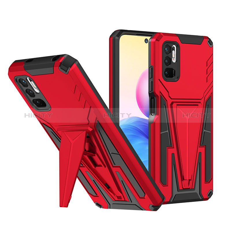 Coque Contour Silicone et Plastique Housse Etui Mat avec Support MQ1 pour Xiaomi Redmi Note 10 5G Rouge Plus